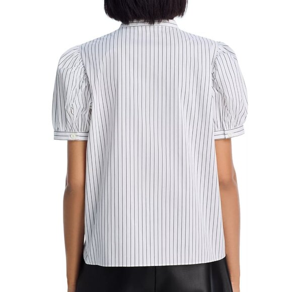 348$ FRAME The Gathered Striped Button Up Top Short Puff Sleeves Size XS Navy - Picture 2 of 4